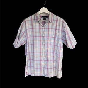 Vintage Ralph Lauren Greggor Short Sleeve Shirt Large Pastel Plaid Cotton 90's